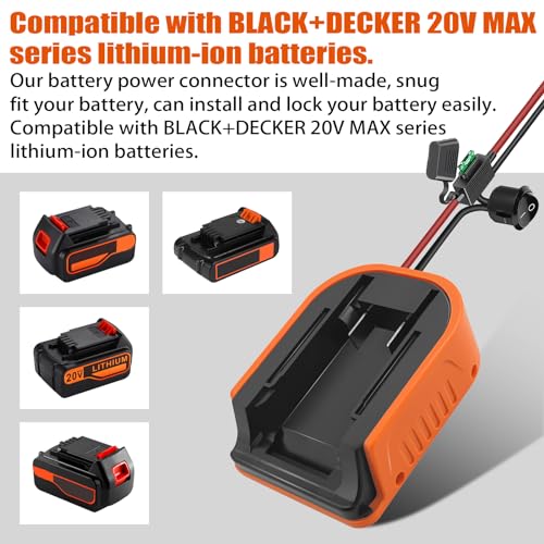 2 Packs Power Wheel Adapter for Black+Decker 20V MAX Lithium Battery Adapter Power Wheels Battery Converter Kit with Fuses & Wire Terminals, 12AWG Wire, Power Connector for DIY Rc Car Toys, Robotics - Thumbnail 3