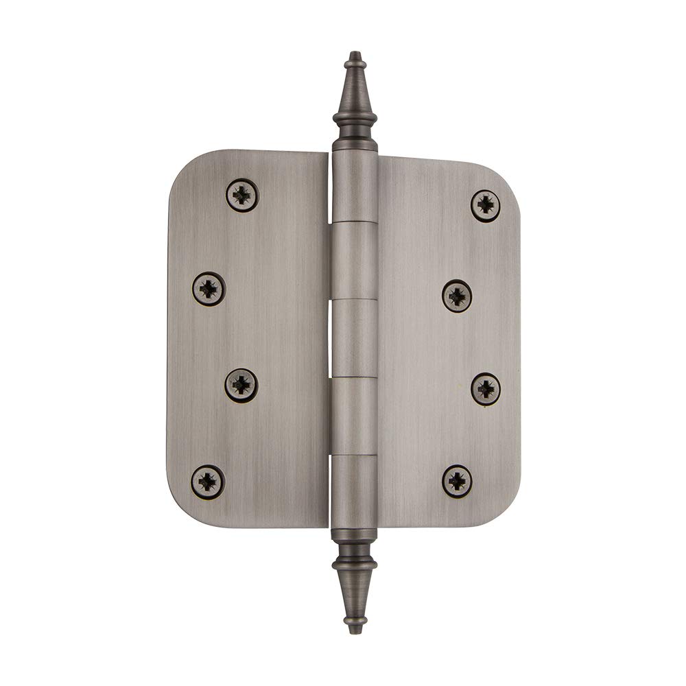 Nostalgic Warehouse 746084 4" Steeple Tip Residential 5/8" Radius Corners Door Hinge, Antique Pewter