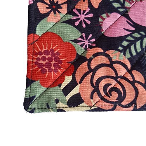 Cushystore Canvas Pot Holder Oven Pads Potholders Navy Blue For Cooking Kitchen 7.75", 2 Pack (Exotic Flower) #TOP5
