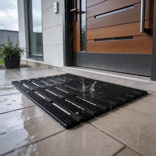 Image of Encasa XO Rubber Door Mat, Anti Skid Heavy Duty Floor Mat, Home Black