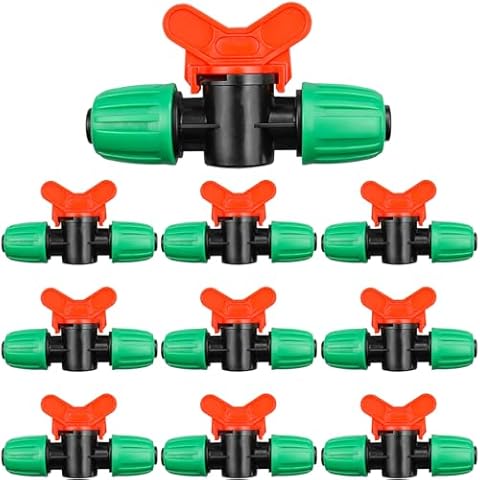 JOYPRO 1/2 Inch Drip Irrigation Valve, 10 Pcs 1/2" In-Line Barbed Locked Switch Valves For 1/2 Inch Drip Tubing (0.60"-0.63" OD), 1/2 in. Shut Off On Valve Drip Line Parts For Garden Sprinkler Systems Cover