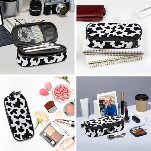 Image of Cow Spots Black White Cow Pattern Pencil Case for Boy Girl Teens, Big Capacity Black Pen Bag with Zipper,Organizer For Home Desk Office School Cosmetic Makeup Bag