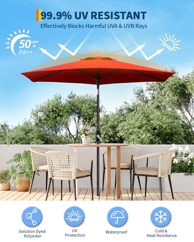 7.5FT Outdoor Patio Umbrella, Table Market Umbrella With Push Button Tilt and Crank, 6 Sturdy Ribs UV Protection Waterproof for Garden, Deck, Backyard, Pool (Red)