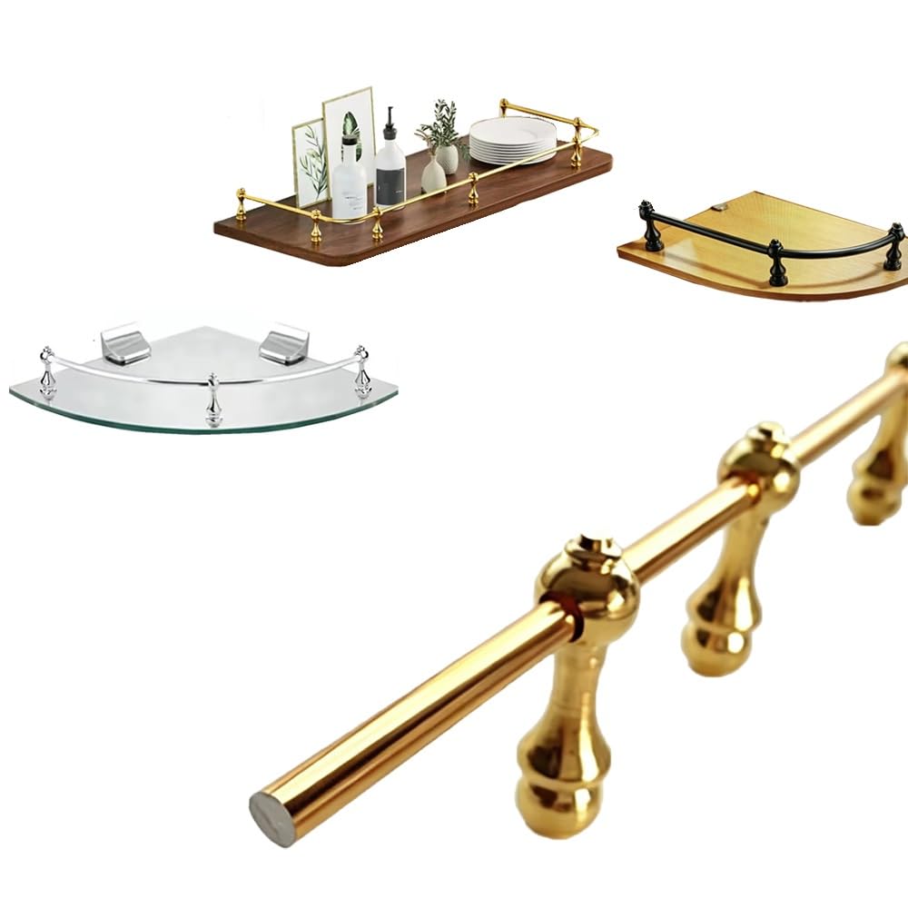 SVBVRFEEW Flexible Shelf Railing Cabinet Guardrail Bars Solid Aluminum Guard Fence 36 40 45 50 55in Gallery Rail Rods Hardware Bendable Tipping Rail for Shelves(Gold,80cm/31.5in)