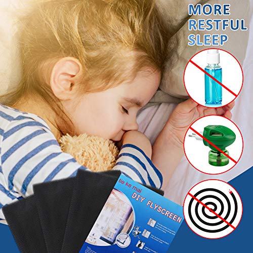 YANGTE Fliegengitter für Fenster 4 Stück 130x150 cm, Insect Stop Insektenschutz mit Klettband selbstklebend, Moskitonetze für Fenster schützen die Familie vor Insekten Schwarz