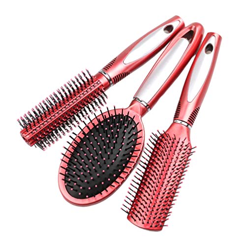 Lurrose 3Pcs Hair Comb Set Professional Salon Styler Hair Brushes Gift Set Tool Hair Care Massage Brush for Women (Red)