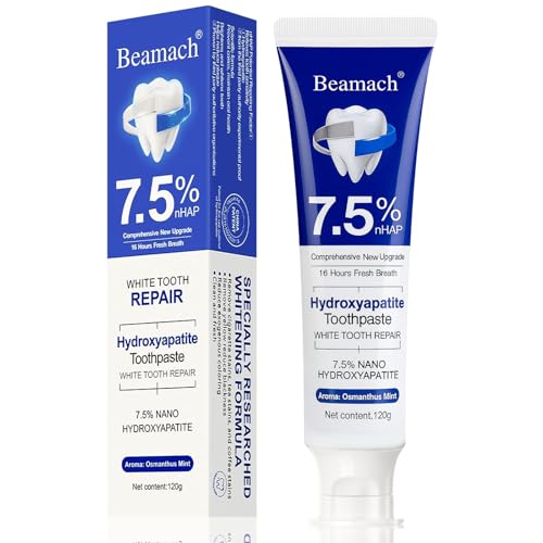 Beamach Hydroxyapatite Toothpaste - Fluoride-Free Nano Hydroxyapatite Toothpaste 7.5 | Enamel Repair | Breath Freshening | Mild Mint | Appropriate for Sensitive Teeth 4.23oz (1)