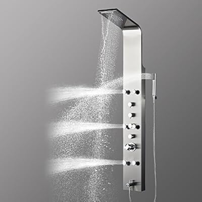 Vantory Shower Panel System Real #304 Stainless Steel Wall Mount,Rainfall Waterfall,Multi-functional Sprayer,6 Adjustable Massages Jets,Hand Shower and Tub Spout