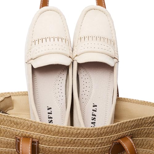 Image of Women's Beige Loafers Flats Slip On Work Shoes Size 10 M Comfort Walking Shoes