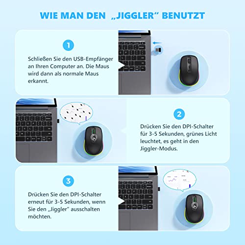 seenda Kabellose Maus LED, Wiederaufladbar Maus Kabellos mit Maus Jiggler, Leise 2.4G USB Funkmaus für Laptop, Computer Wireless Mouse Beleuchtet DPI 2000 für PC, Windows, MAC OS-Schwarz – Bild 6