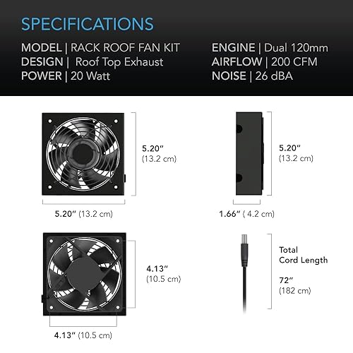 Miniatura 6 de AC Infinity Kit de ventilador de techo para rack, ventiladores dobles silenciosos con controlador de velocidad, para refrigeración AV, cine en casa,