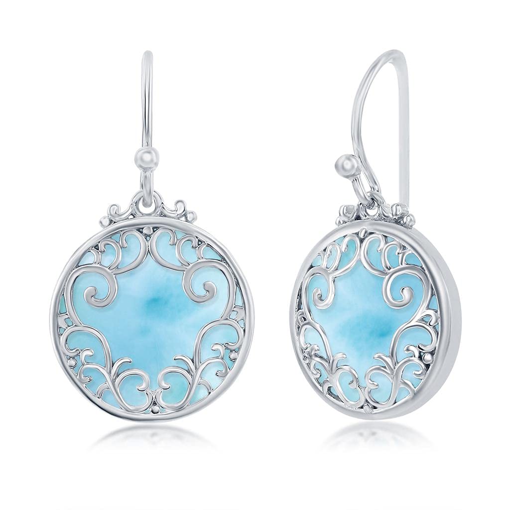 BEAUX BIJOUXLarimar Gemstone Earrings for Women - Natural Larimar Jewelry - Beautiful Blue Larimar Stones - Hypoallergenic Dangle Earrings for Women…