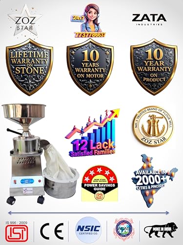 Image of ZOZ STAR Flour Mill Machine, Atta chakki, Domestic Aata Maker, Ghar Ghanti, Heavy Duty, (O Golden Stone) Power Saving Feature Added Table top with Standard Accessories 1.5 HP Warranty 10 Years P525