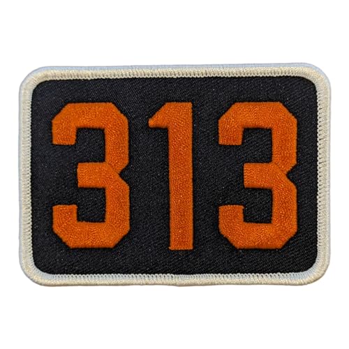 Detroit 313 Area Code Patch 3.5 x 2.5 Embroidered Heat Seal Backing (Blue/Orange)