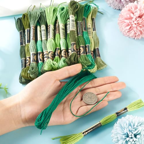 Image of FASHEWELRY 210 Yards Embroidery Thread Bulk Green Handmade 6-Ply Polyester Embroidery Floss 1mm Crewel Cross Stitch Threads for Jewelry Making Sewing Holiday Decorations Crafts DIY Projects