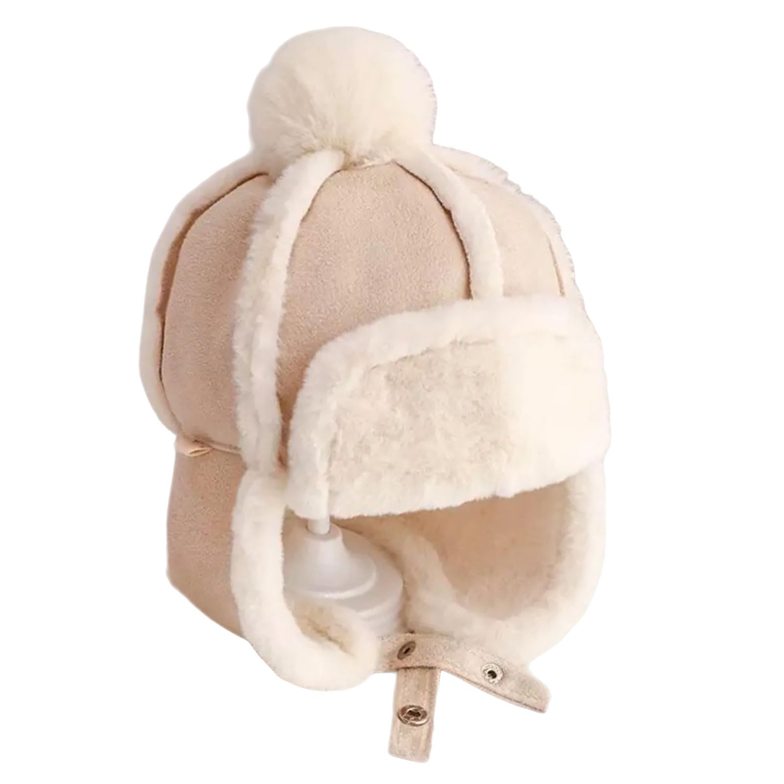 ZEPFJHE Thickened Fleece Liner Earmuffs Hat for Toddler 1-4Age Windproof Trapper Cold Weather Ear Protective for Outdoor Kids Winter Hat Beige
