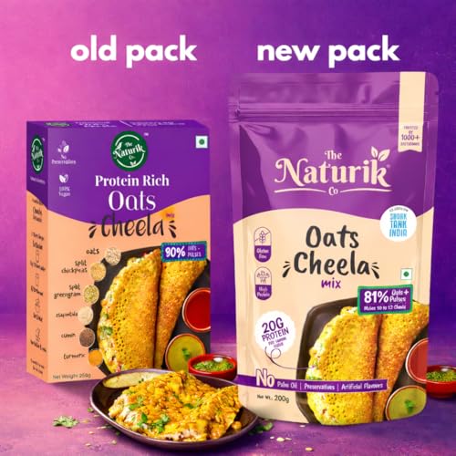 Image of The Naturik Co Chilla Mix | Oats Cheela Mix | No Maida No Palm Oil High Protein Gluten Free & Fiber Rich Breakfast | 200g Ready to Cook Chila /Dosa Mix | Lentils & Millets Protein Chilla Mix