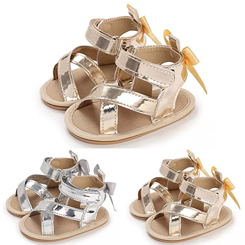 Infant Toddler Baby Girls Boys Shoes Sandals First Walking Shoes Bow Premium High Top Flat Shoes Summer (Gold, 5 Infant)2