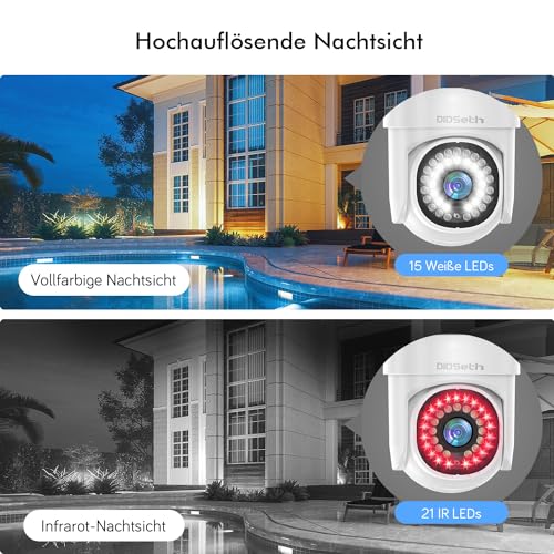 DIDseth 2K Überwachungskamera Aussen WLAN, WiFi IP Kamera, 3MP PTZ Kamera Outdoor mit 30m Farb-Nachtsicht, Bewegungserkennung, Automatische Verfolgung, Humanoide Erkennung, IP66 – Bild 4