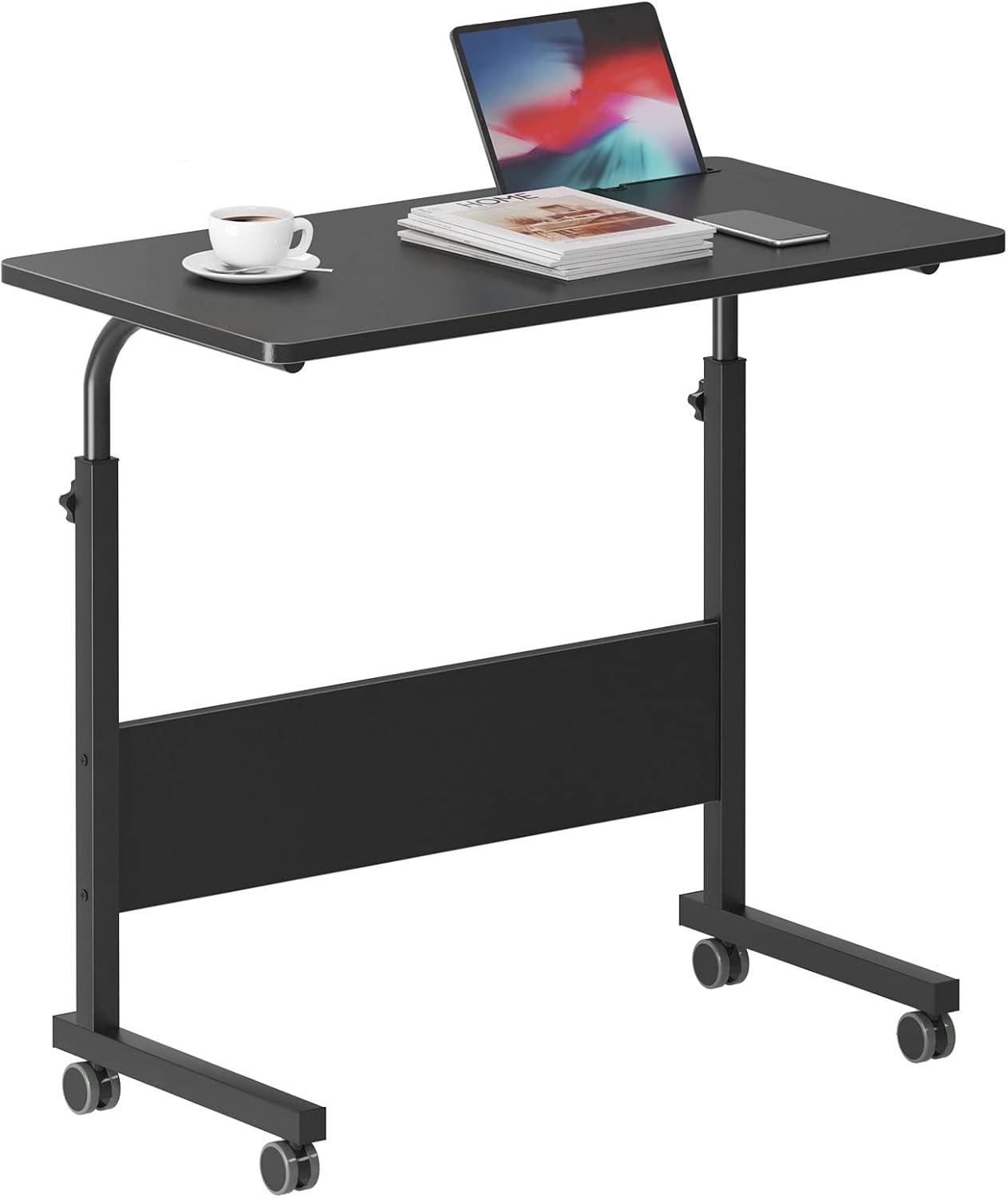 DlandHome Mesa de cama móvil de 31.5 pulgadas, mesa auxiliar ajustable para computadora portátil, escritorio con ranura para tableta, bandeja con