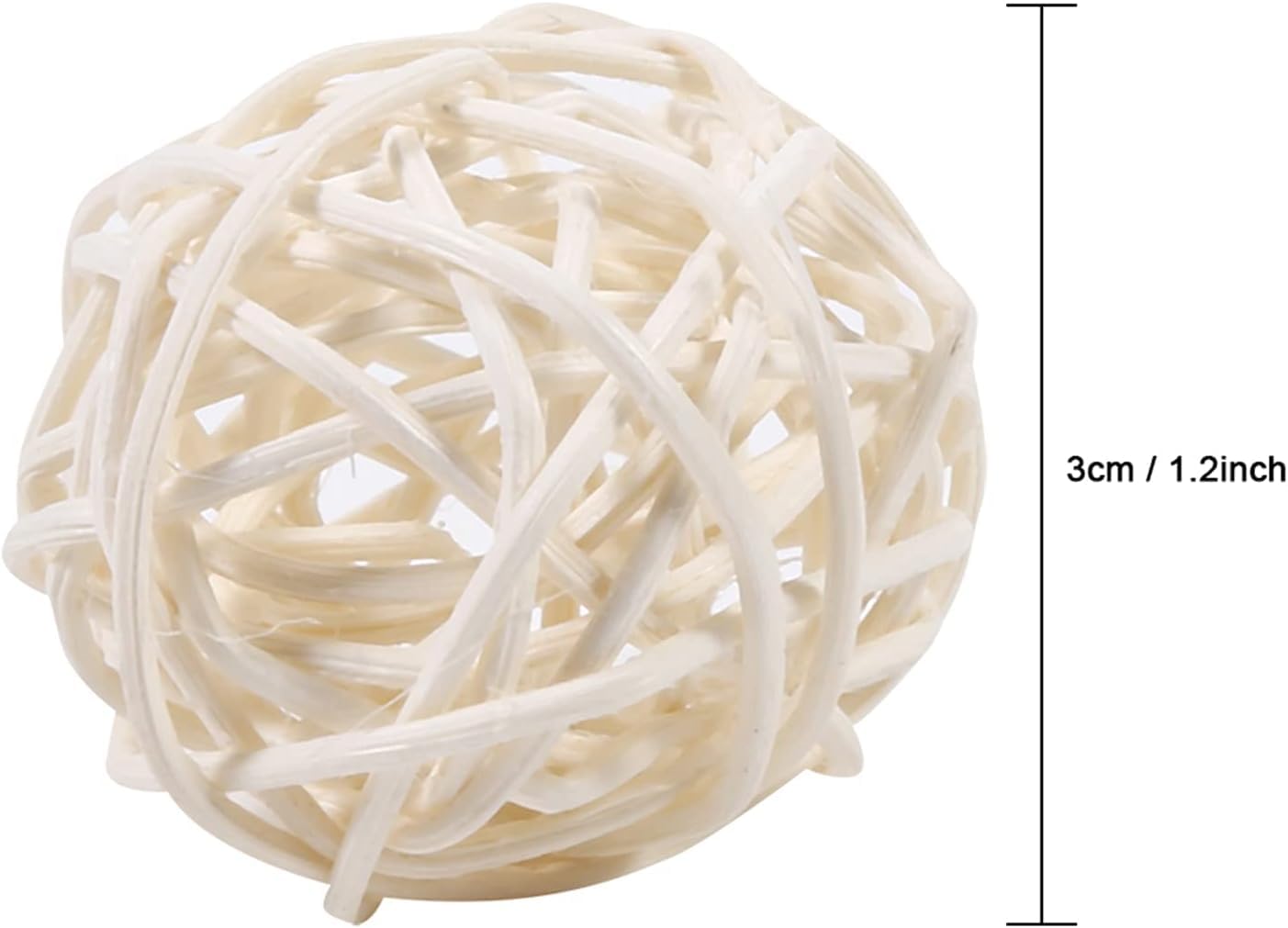 Voarge 10 Palline di Vimini Naturale per Pappagalli, Giocattolo da Masticare in Rattan, per Parrocchetti Ondulati, Cacatua, 3 cm