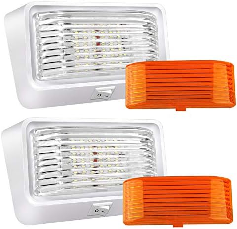 BlueFire Super Bright LED RV Porch Light RV Exterior Lights Porch Utility Light 12V Replacment Light with ON/OFF Switch, Clear and Amber Removable Lens for RV, Trailer, Camper (2 Pack)