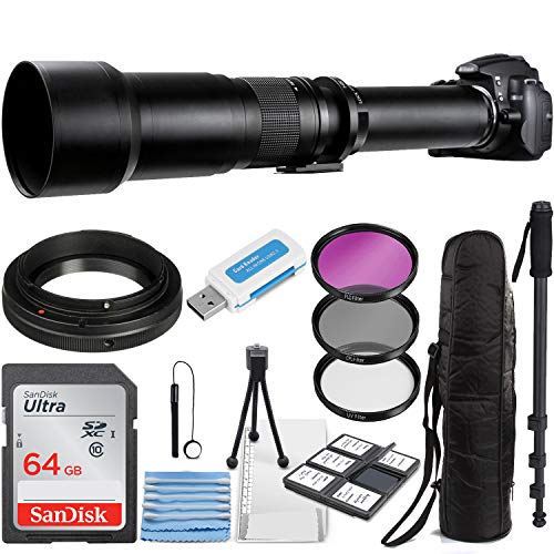 Commander Optics Super 650-1300mm f/8 Manual Telephoto Zoom Lens for Canon EOS EF-S DSLR Cameras with T-Mount + Photo Essential Accessory Kit