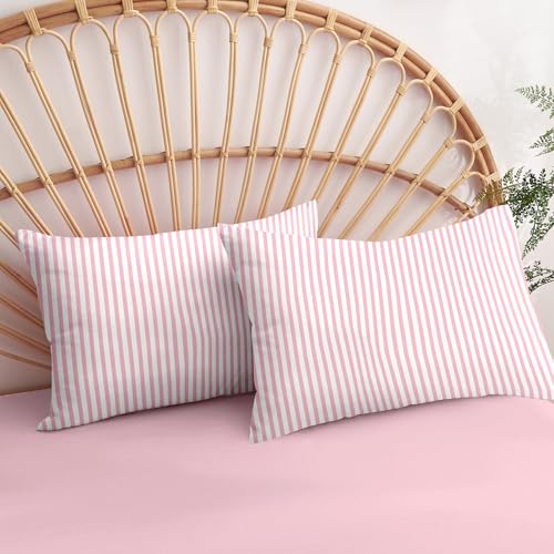 Image of Nayoroom Pink Striped Duvet Cover Twin Size White Stripe Duvet Cover Dorm Bedding Set 2 Pieces Soft Lightweight Washed Microfiber Farmhouse Bedding Set Gifts for Women Men