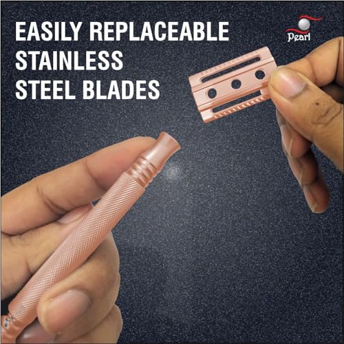 Image of Pearl Shaving Double Edge Safety Razor (Rose Gold) - Best Shaving Razors for Men | Classic & Traditional shaving Kit for Men | Premium blade razors | Holi Gift Option