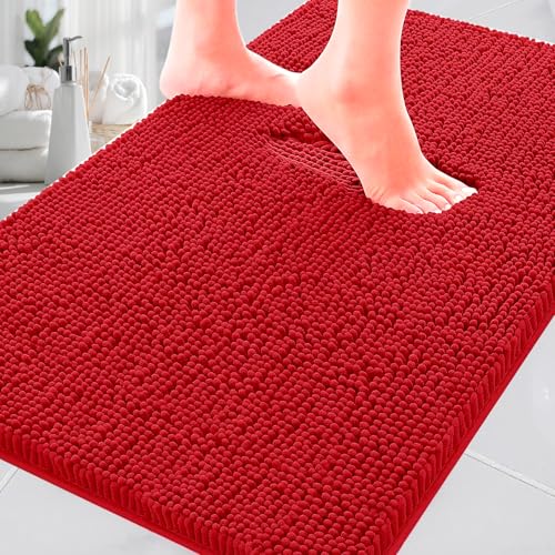 AINAHYVA Bathroom Rugs Chenille Bath Rug,Super Absorbent Chenille Bathroom mat and Strong PVC Non-Slip Backing for Toilet Rugs Washable,Machine Washable,Bath Mats for Bathrooms,20'x31', Red