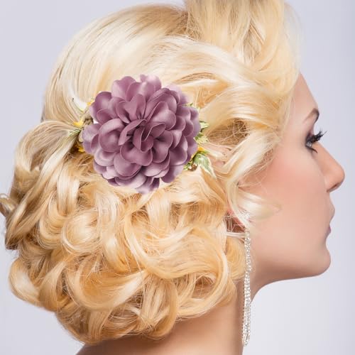 Image of Dainty Fabric Rose & Camellia Flower Oversized Brooch Pins & Hair Clip - Large Lapel Pin, 4.3in /7.5in