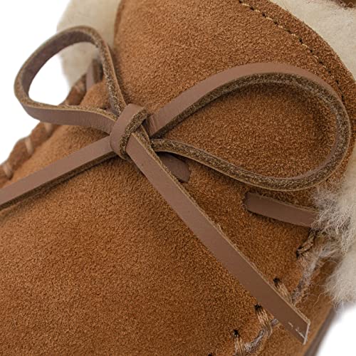 surell Women's Sheepskin and Shearling Moccasins - Warm Winter Slippers - Fuzzy Slides Tan Natural Slippers with Leather Tie4