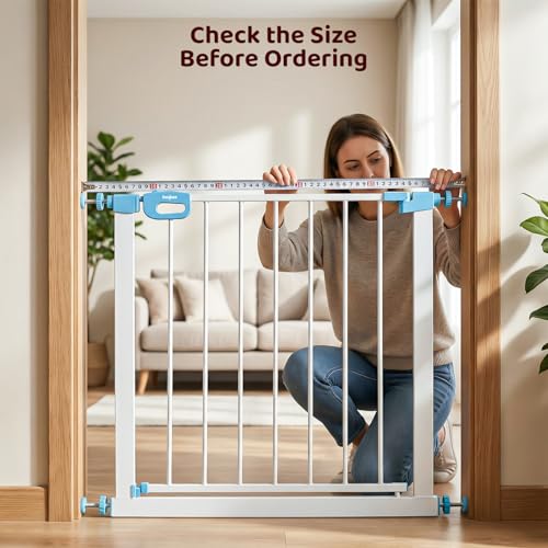 Image of Baybee Baby Safety Gate for Door & Stairs 75-85 cm | No Drill Auto-Close Safety Gate for Kids & Pets | 180 Wide Opening Door Safety Gate | Adjustable Baby & Dog Gate Barrier for Home (White & Blue)