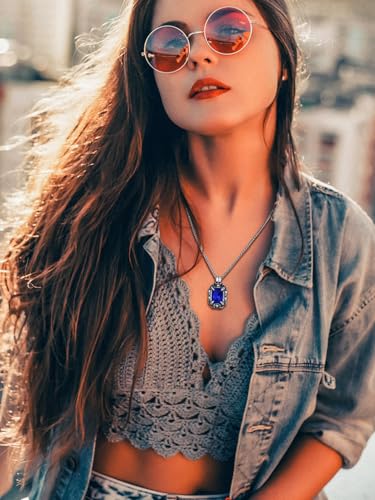 Richsteel Vintage Stone Pendant Punk Necklace for Men Women, Ruby/Blue Topaz/Emerald/Black Onyx, Skull/Cubic Zircon Gothic Necklace3