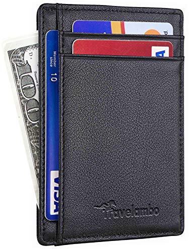 Travelambo RFID Front Pocket Minimalist Slim Wallet Genuine Leather Small Size (black)