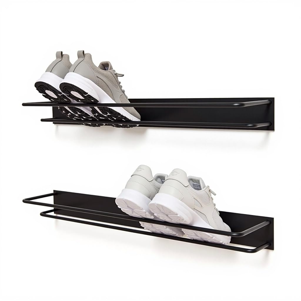 Entrata – Étagère à Chaussures Murale Lot de 2 – Organiseur Suspendu, Rangement pour Chaussures pour Entrée ou Dressing – Longueur 78 cm – Design Gain de Place – en Métal – Noir