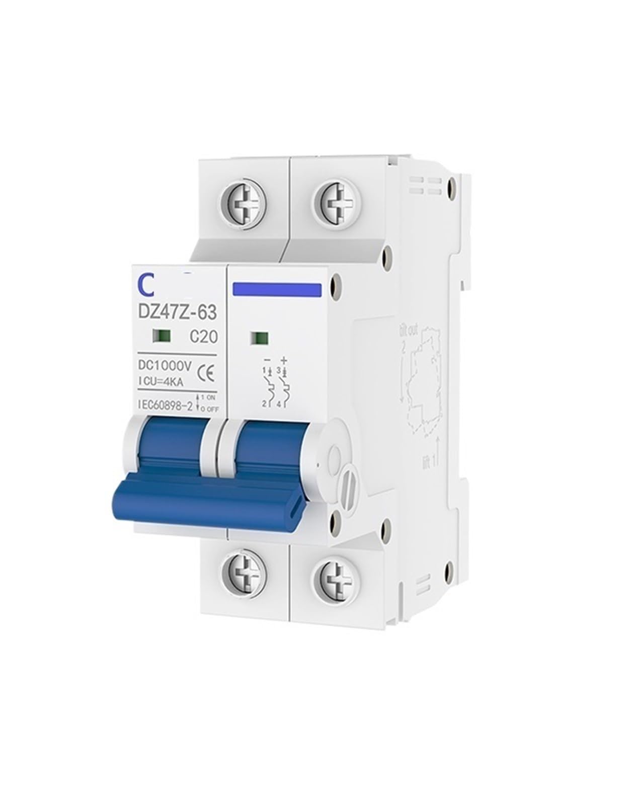 Interruptor de montaje en carril Din de CC de 2 polos 50A 1000V automático para solar 3