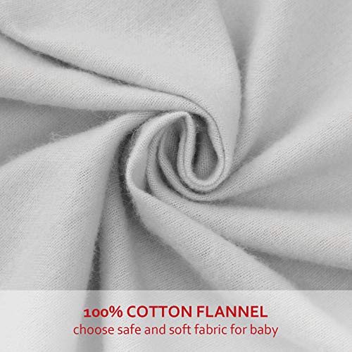 Image of Pack and Play Sheets 2 Pack, 100% Cotton Flannel, Fitted Portable Mini Crib Sheet for Girls Boys, Ultra Soft Breathable Convertible Playard Mattress Cover Warm, Grey&Pink