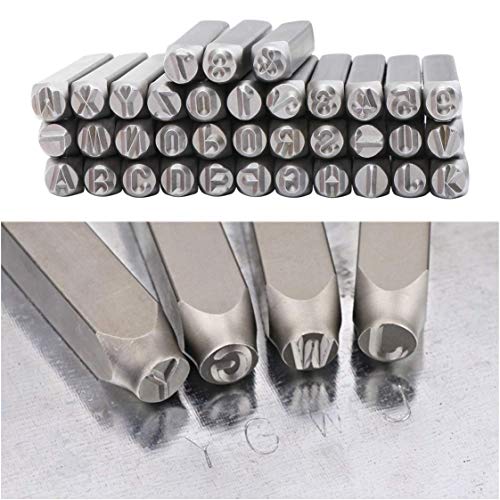 image for SETROVIC Number & Capital Letter Stamp Set (36 Piece Punch Set/A-Z & 0