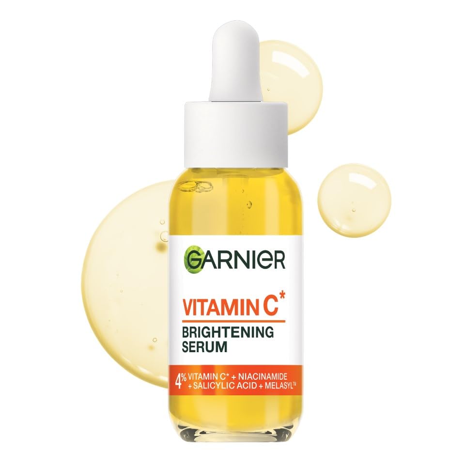Garnier Vitamin C Brightening Serum for Face, with 4% Vitamin C, Niacinamide & Salicylic Acid, Brightens Skin, Reduces Dark Spots & Evens Skin Tone, Serum 30ml