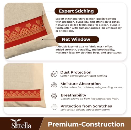 Image of SITTELLA Pack Of 10 Cotton Saree Clothes Bags /Covers /Poches For Storage With Zip Closure (16 X 14 Inches, Beige)