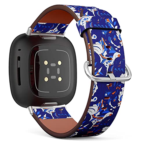 CJBROES Replacement Leather Watch Band, Compatible with Fitbit Versa 3 and Fitbit Sense of Wristband Bracelet Accessory - Mehndi