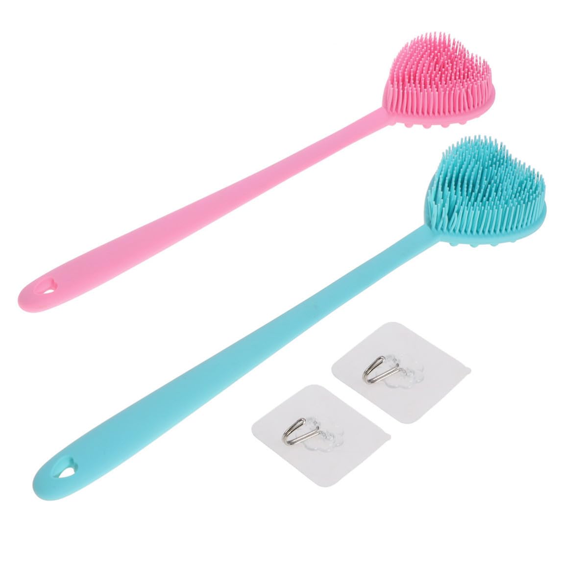 Adorainbow 2 Stück Herzförmige Silikon Badebürste mit Langem Griff Doppelseitig Weiche Borsten Peeling und Massagefunktion für Sanfte Körperreinigung unter Dusche