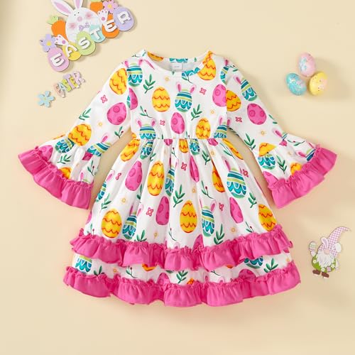 Little Girl Easter Dress Rabbit Outfit Flared Sleeve Ruffled Dresses 3-7 Years2