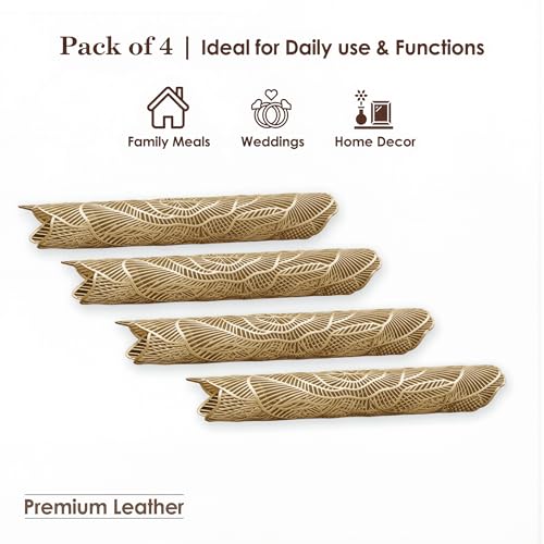 Image of Kuber Industries 4 Pcs Set Leather Side Table Mats | Reusable & Washable Placemat /Dining Table Mat for Wedding and Family Functions | Rose Design - Copper