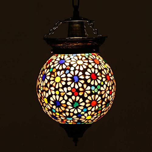 Earthenmetal Handcrafted Luster Colour Decorated Mosaic Glass Hanging Lamp