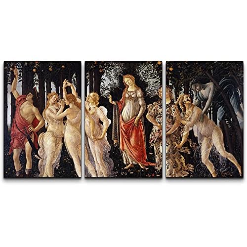 wall26 3 Panel World Famous Painting Reproduction on Canvas Wall Art - Spring by Sandro Botticelli - Modern Home Decor Ready to Hang - 16"x24" x 3 Panels