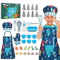 Gemeer Kids Baking Set 34 Pcst, Including Apron, Chef Hat, Gloves and Kids Cooking Set, Childrens Baking Set 3-7 Years,Blue