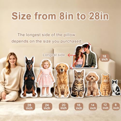 Image of Custom Pet Pillow with Picture, Personalized Photo Dog Cat Face Shaped Pillow, Customized Stuffed Animal Pictures Pillows Memorial Loss Sympathy Gifts