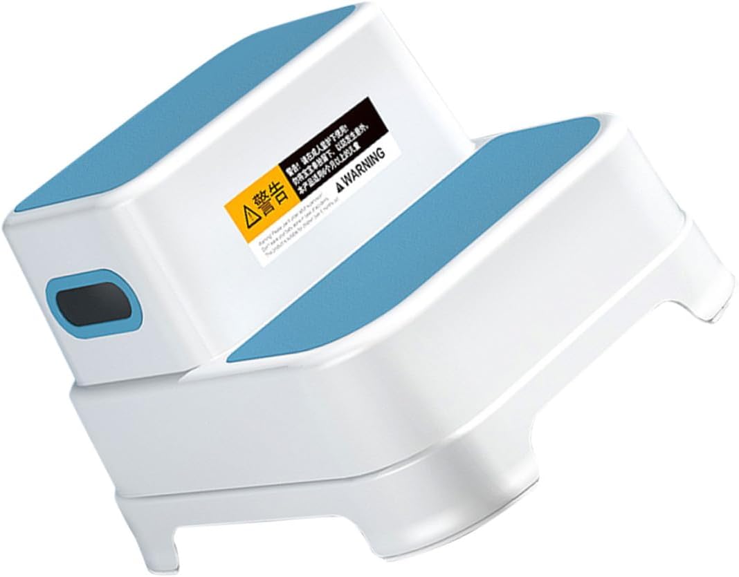 Housoutil Step Stool for Bathroom and Toilet, Non-Slip Peacock Blue Footstool Anti-Skid Surface, Small Dual-Layer Playroom Stool for Boys, Height Booster for Washing and Squatting